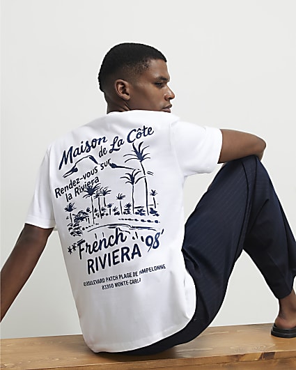 White Regular Fit Palm Tree Sketch T-Shirt