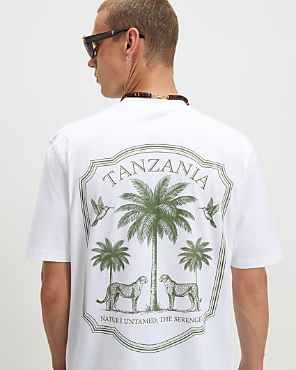 White Regular Fit Tanzania Palm Tree T-Shirt