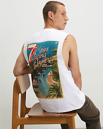 White Cotton F1 7 Car City Tank Top