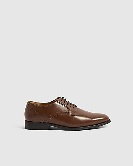 Brown Faux Leather Derby Shoes