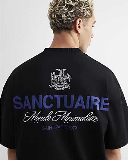 Black Oversized Fit Sanctuaire Crest T-Shirt