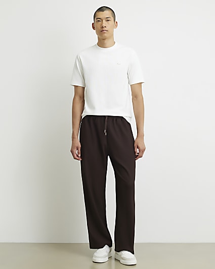 Brown Wide Leg Cotton Textured Joggers