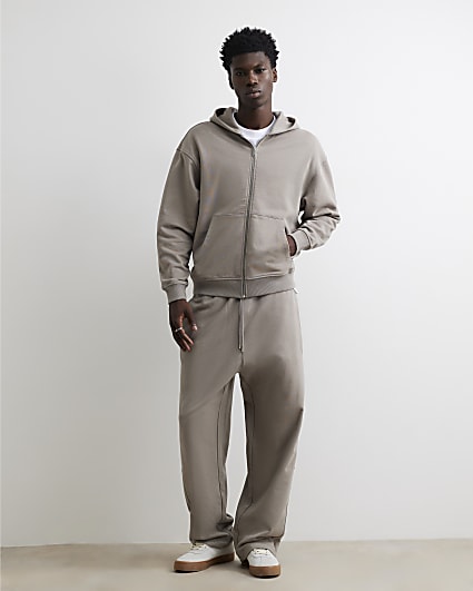 Grey Wide Leg Cotton Washed Joggers