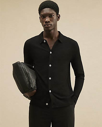 Black Button Through Knit Cardigan