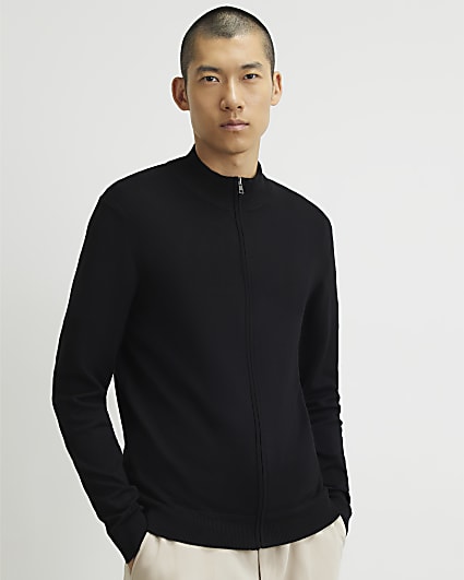 Black Slim Fit Zip Trough Jumper