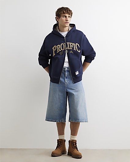 Navy Cotton Blend Prolific USA Check Hoodie