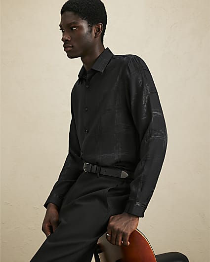 Black Slim Check Jacquard Shirt
