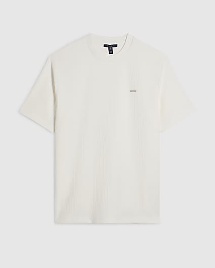 White Slim Fit Vertical Stripe T-Shirt