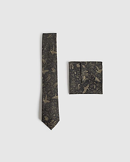 Black Japanese Tie and Hank Set