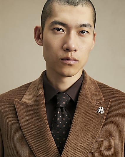 Brown Geometric Jacquard Crest Tie