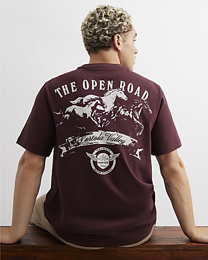 Brown Cotton Open Road Horses T-Shirt