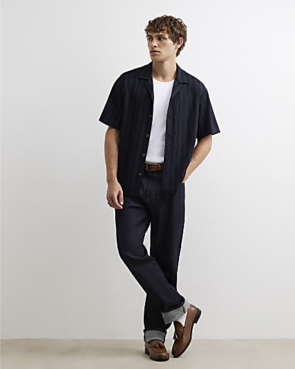 Navy Regular Fit Cotton Pinstripe Shirt