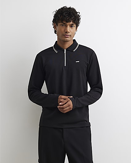 Black Slim Fit Cotton Tipped Polo Shirt