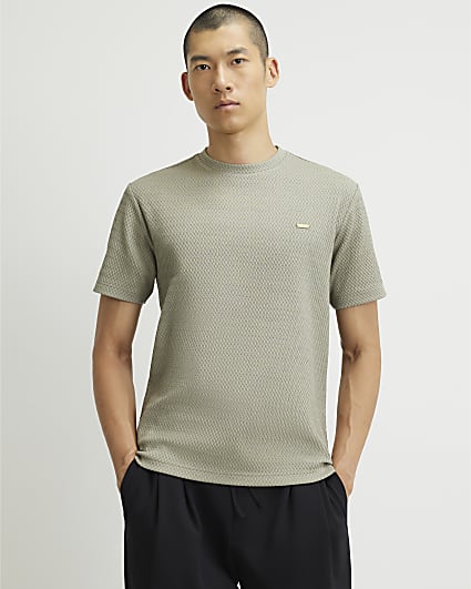 Green Slim Fit Triangle Textured T-Shirt