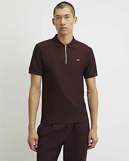 Burgundy Muscle Fit Textured Polo Shirt