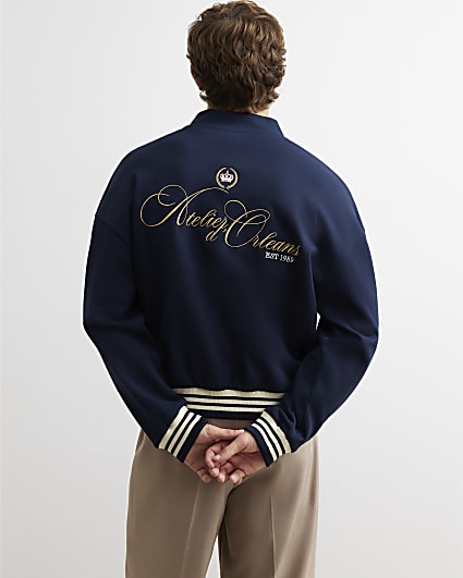 Navy Oversized Fit Crest Bomber Jacket