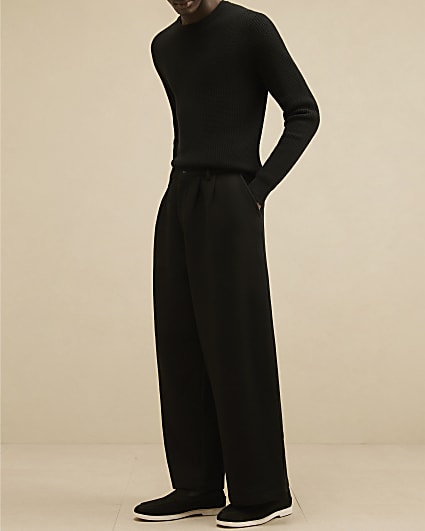 Black Wide Leg Fixed Waist Joggers
