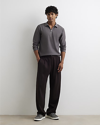 Grey Muscle Fit Cotton Textured Polo Shirt