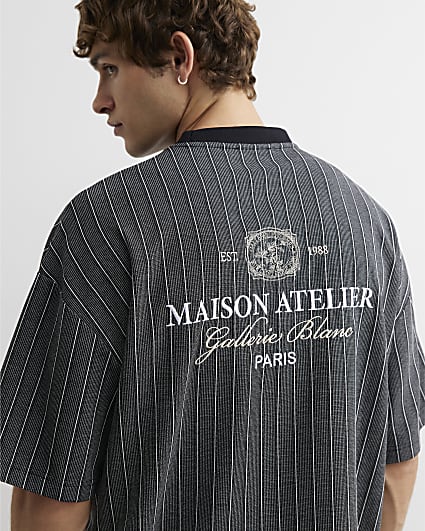 Black Cotton Stripe Maison T-Shirt