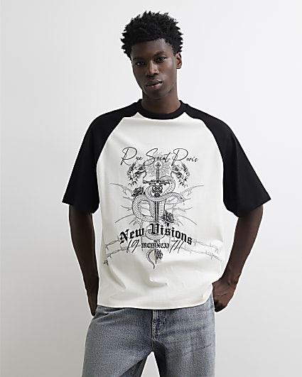 Cream Cotton Snake Raglan T-Shirt
