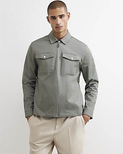 Khaki Regular Fit Twill Collar Overshirt