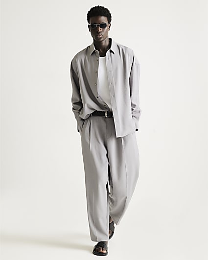Grey RI Studio Wide Leg Pleated Trousers