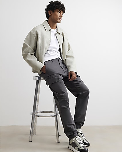 Grey Skinny Fit Cotton Cargo Trousers