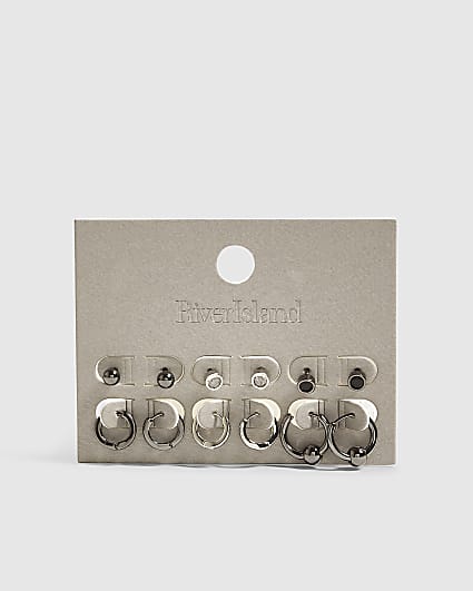 Silver Metal Multi Hoop Earrings Pack Of 6