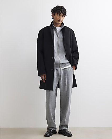 Grey Regular Fit Pinstripe Joggers