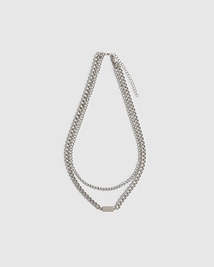 Silver Multi Row Chain Necklace