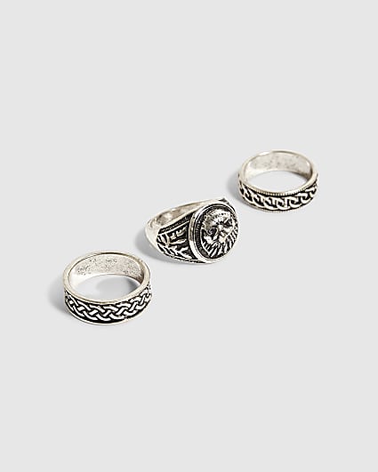 Silver Stone Eagle Pack of 3 Rings