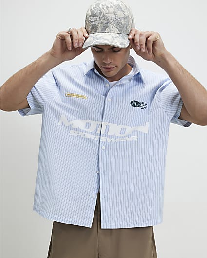 Blue Boxy Fit Striped Motion Shirt