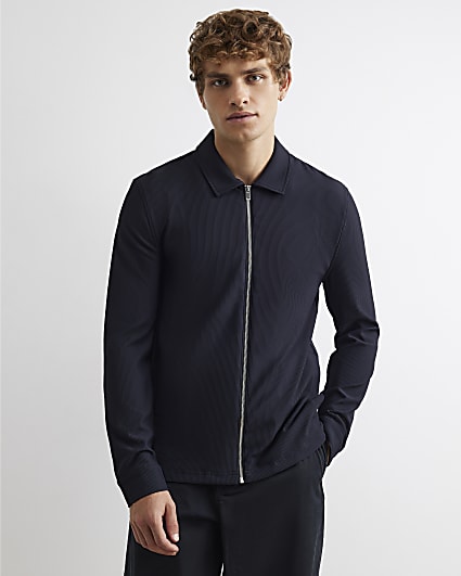 Black Muscle Fit Ribbed Overshirt