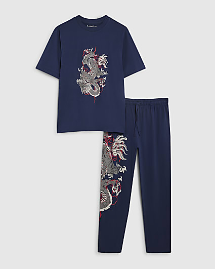 Navy Dragon Trouser Loungewear Set