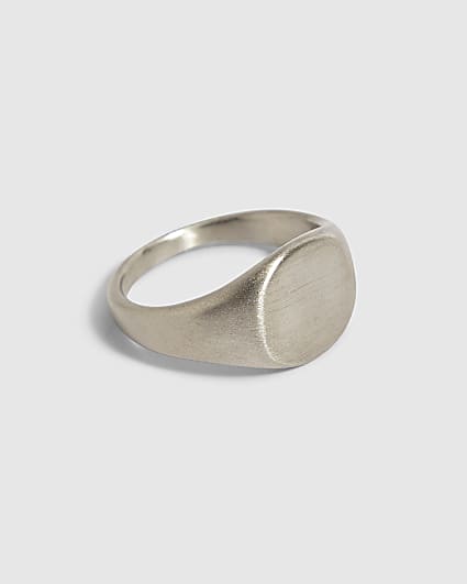Silver Stainless Steel Brushed Signet Ring
