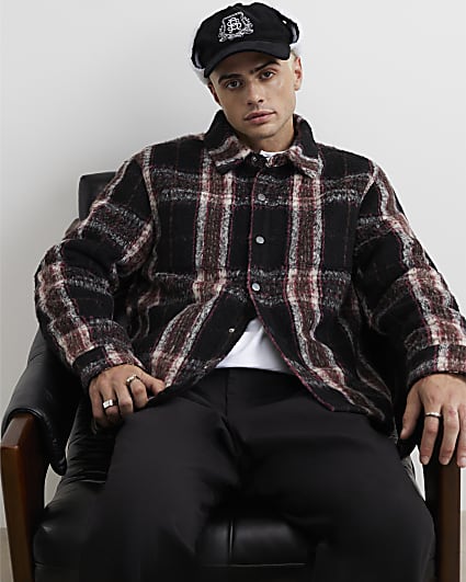 Black Regular Fit Brushed Check Overshirt