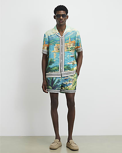 Blue Scenic Shirt And Shorts Set