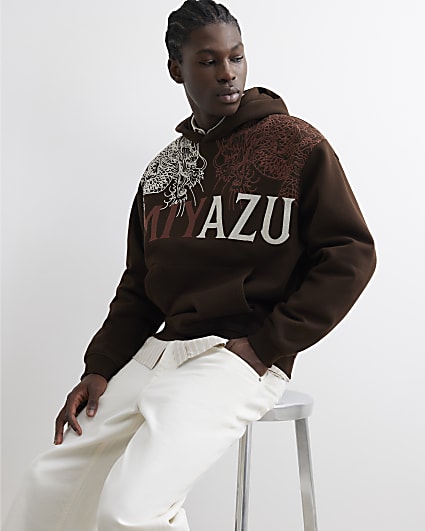 Brown Oversized Fit Dragon Miyazu Hoodie