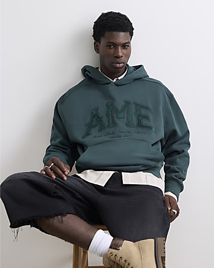 Green Cotton Blend Applique Ame Hoodie