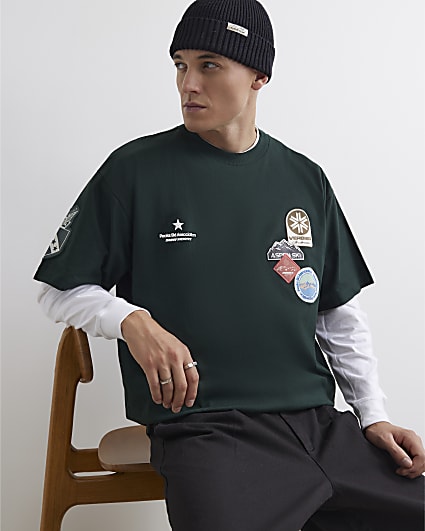 Green Cotton Ski Badge Jersey T-Shirt
