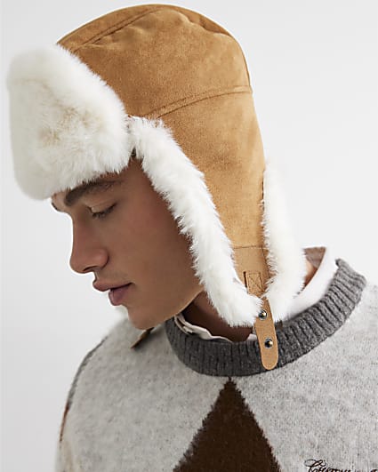 Brown Faux Suede Trapper Hat