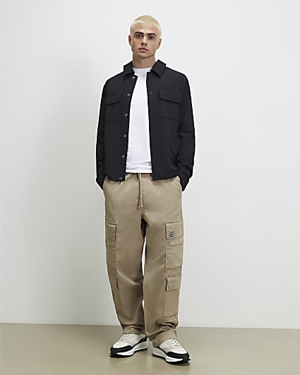 Black Muscle Fit Snap Front Shacket