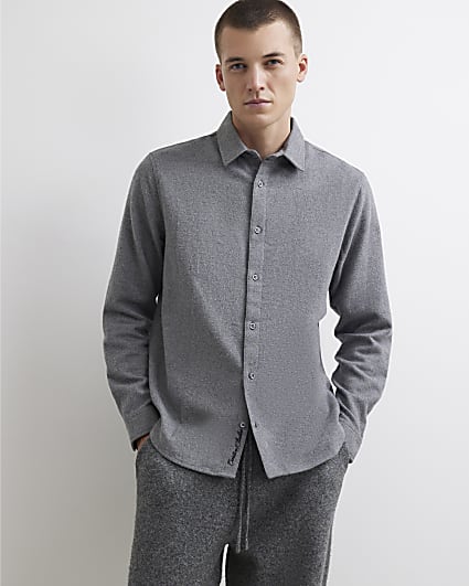 Grey Regular Fit Flannel Long Sleeve Shirt