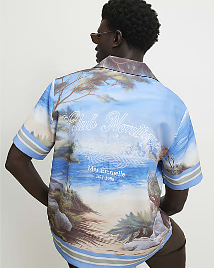 Blue Regular Fit All Over Boat Print Shirt
