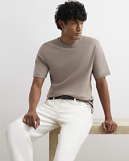 Beige Slim Fit Cotton T-Shirt