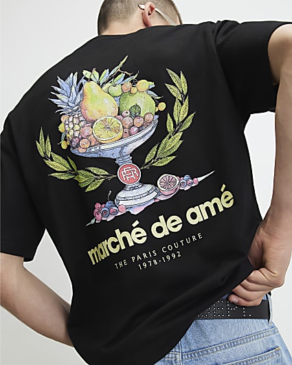 Black Oversized Fit Fruit Marche T-Shirt