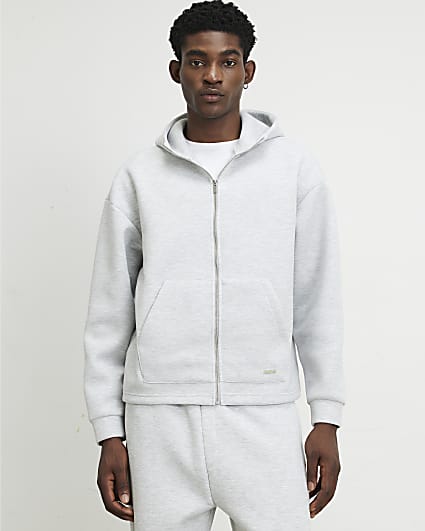 Grey Premium Cotton Zip Through Hoodie