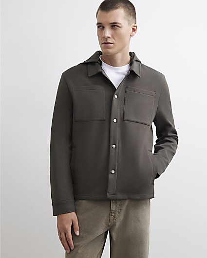 Khaki Premium Slim Fit Hooded Overshirt