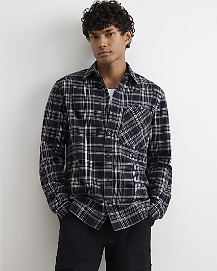 Black Regular Fit Cotton Check Shirt