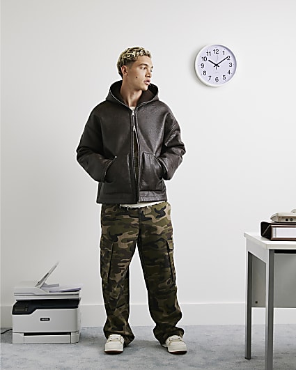Khaki Regular Fit Camo Print Cargo Trousers